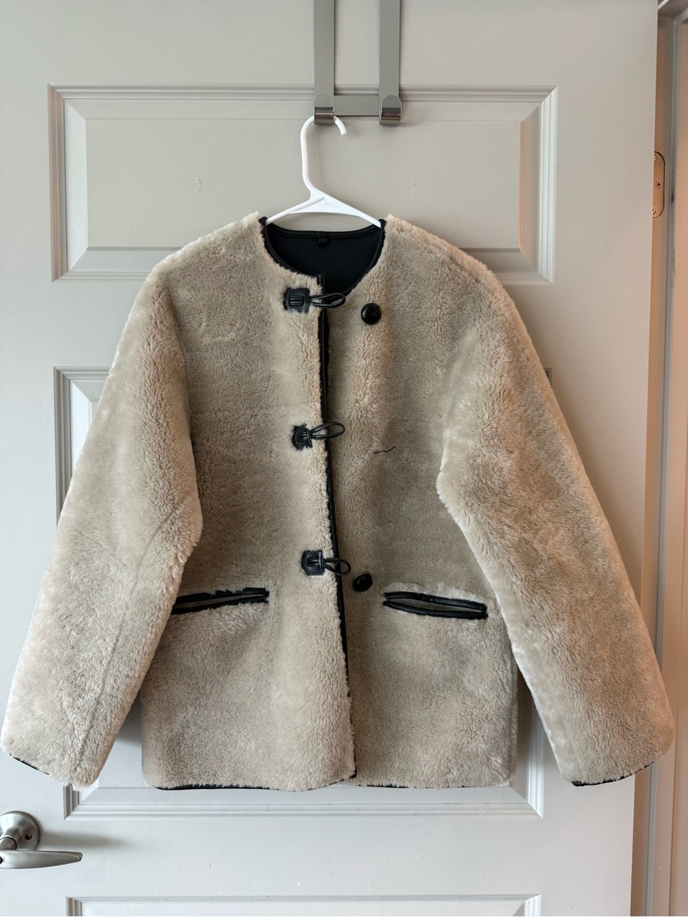 Mango Beige with Black Trim Shearling Toggle Jacket XS SEE DESCRIPTION - Picture 3 of 6